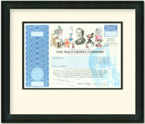 The Walt Disney Company Stock Certificate 2011 - 1 Novelty Share